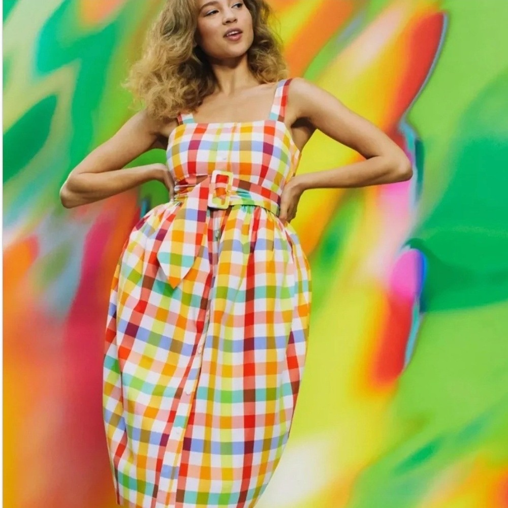 Christopher John Rogers CJR x Target Vibrant Plaid Wide Strap Sundress SZ12